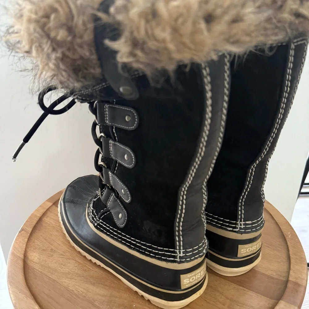 Sorel Black Faux Fur Lace Up Waterproof Winter Boots Women’s Size 6